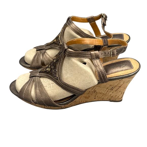 Clarks Bendables Bronze Beaded Slingback Cork Wedge Comfort Sandal Women 9 W - Picture 3 of 9